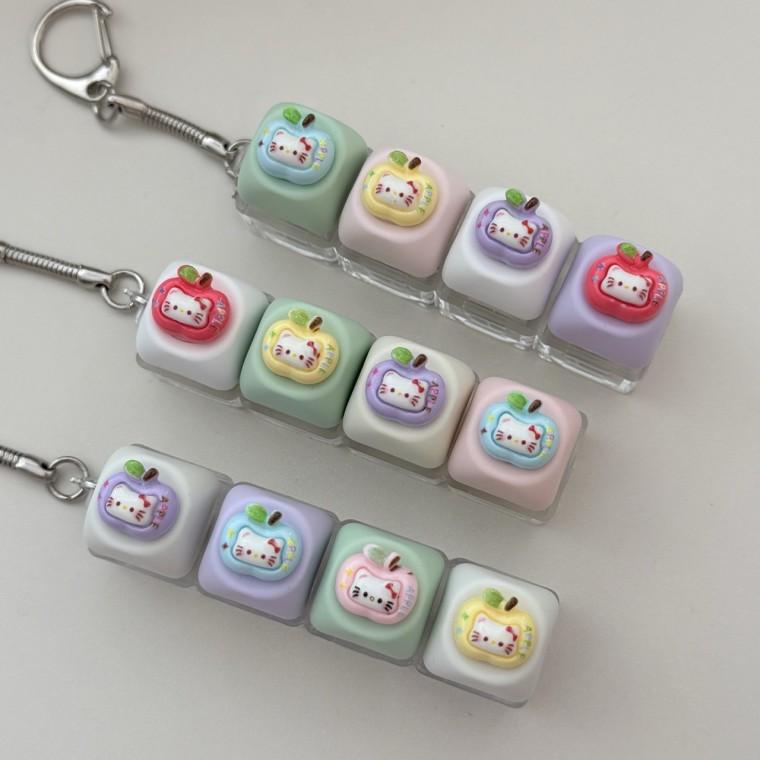 4구 고양이 KT 호피 사과 동물 귀여운 LED 야광 불빛 키캡 키링 컬러 키보드 자판 딸깍이 클리커