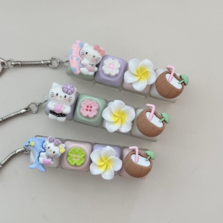 4구 고양이 KT 여름 코코넛 클로버 돌고래 동물 LED 야광 불빛 키캡 키링 컬러 키보드 자판 딸깍이 클리커