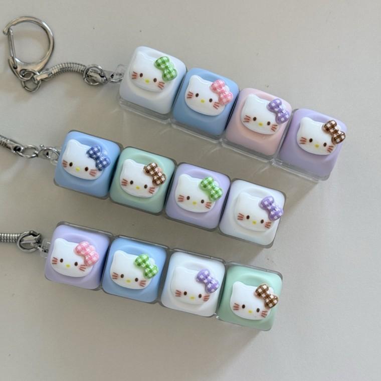 4구 페이스 귀여운 kt 고양이 어린이날 캐릭터 LED 야광 불빛 키캡 키링 컬러 키보드 자판 딸깍이 클리커