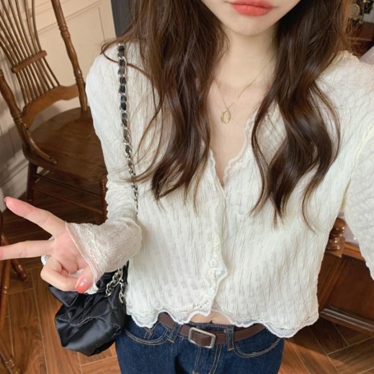 [위드기프트] 여리여리 끝판왕 프릴 레이스 크롭 가디건