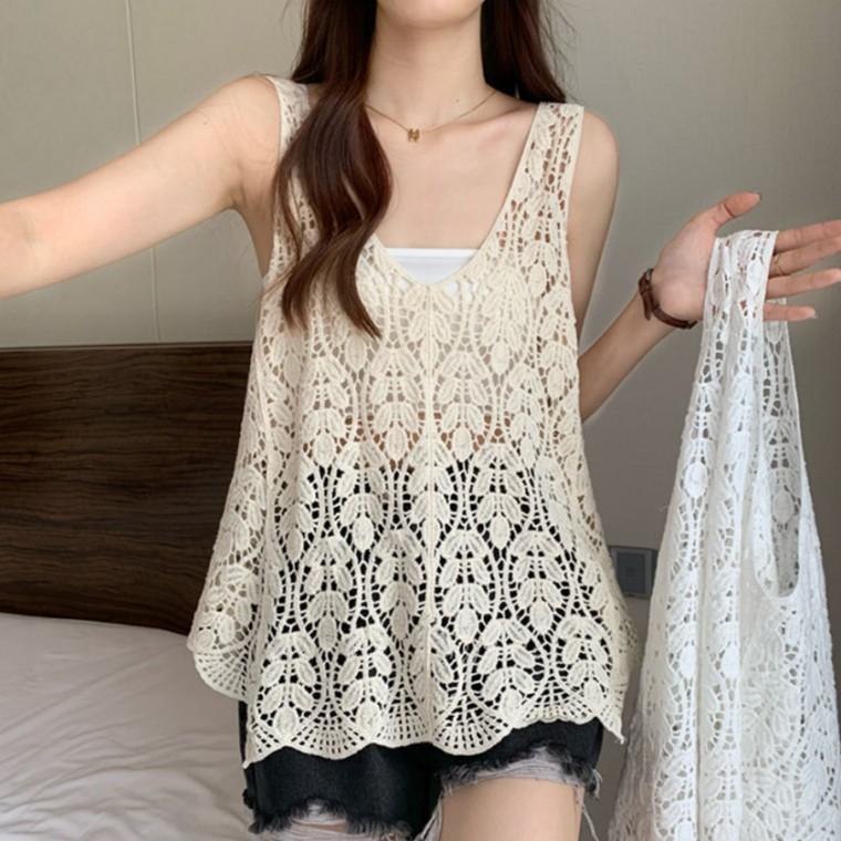 [위드기프트] 썸머 크로쉐 내츄럴 루즈핏 레이어드 나시