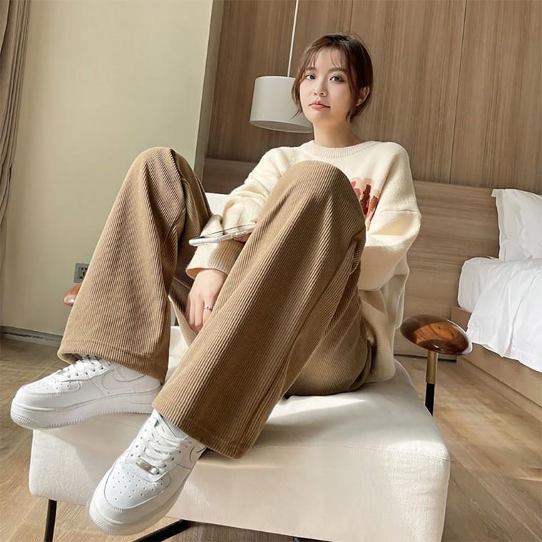 여자 코듀로이팬츠 추리닝바지 줄지 밴딩 골덴 와이드 플 여성 트레이닝 데일리