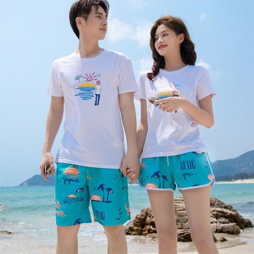 써니 헬로 블루 스윔 상하의 세트 비치패션 수영복 남여공용 커플패션 커플 수영복 래쉬가드