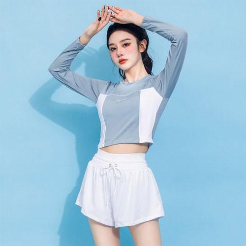 하이 웨이스트 밴딩 스포티 래쉬가드 수영복 비키니 모노키니 여름 비치 휴가 바지 팬츠 세트 몸매보
