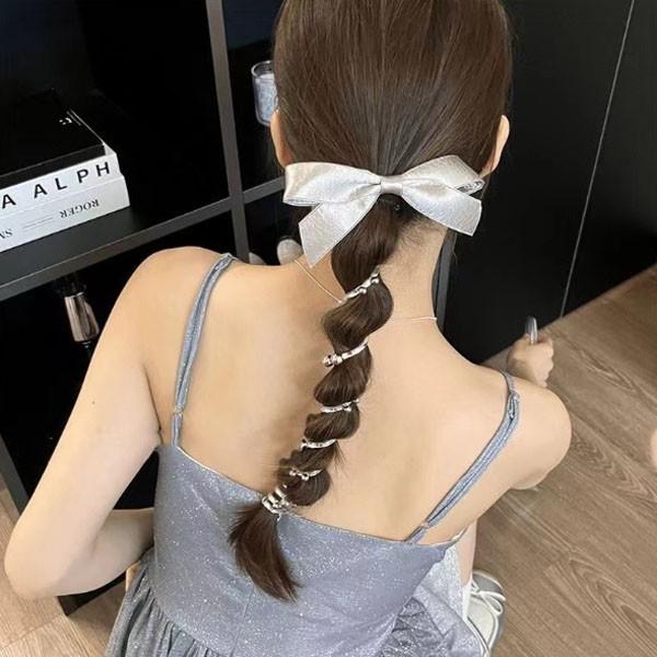 리본 스프링 러블리 머리끈 헤어 전화선머리끈 스프링머리끈 포니테일 꽈배기 꼬임 무매듭 고무줄