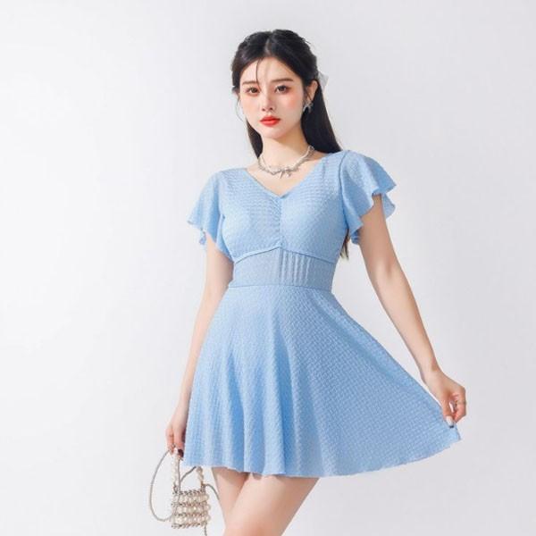 체스트 셔링 엠보 원피스 수영복 비키니 여름 모노키니 래쉬가드 일체형 치마 세트 몸매보정