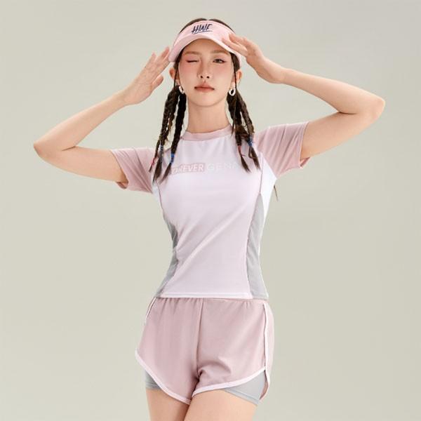 파스텔 사이드 컬러배색 투피스 래쉬가드 수영복 비키니 모노키니 래쉬가드 일체형 바지 세트 몸매보