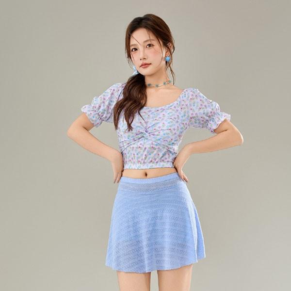 플라워 미들 꼬임 크롭 투피스 수영복 비키니 모노키니 래쉬가드 일체형 치마 세트 몸매보정 여름 휴