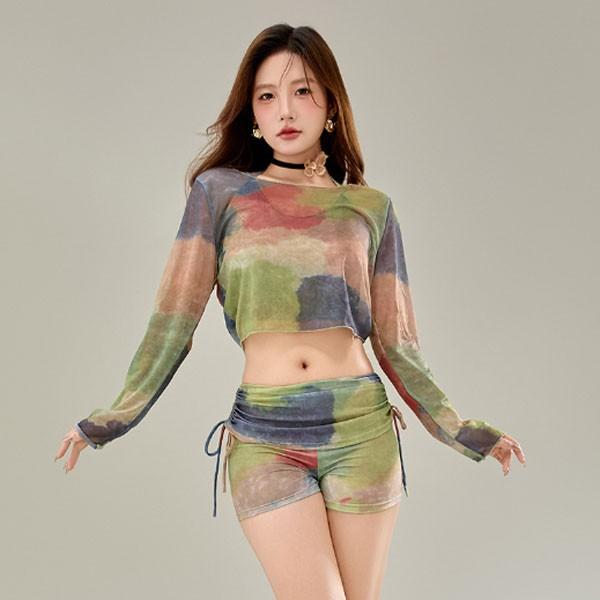 마블 치마바지 3피스 스트링 비키니 수영복 래쉬가드 모노키니 여름 휴가 비치 썸머 여성 커버업