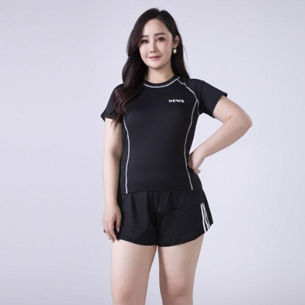 빅사이즈 레터링 이너팬츠 투피스 수영복 비키니 여름 모노키니 래쉬가드 큰사이즈 바지 세트 몸매