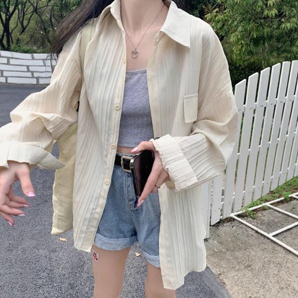 찰랑 링클 버티컬 블라우스 셔츠 여름 상의 여름 퍼프 상의 블라우스 티셔츠 셔츠 봄 가을 아우터