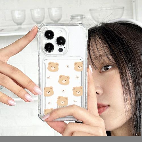 트라이코지 퍼지베어 리본 투명 맥세이프 슬라이드 카드 지갑 카드 3장 수납