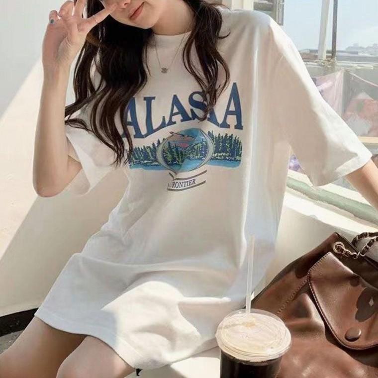 여성 프린트 프린팅 반팔 티 오버핏 박스 티셔츠 흰색 반팔티 여름 여자 박스티 루즈핏