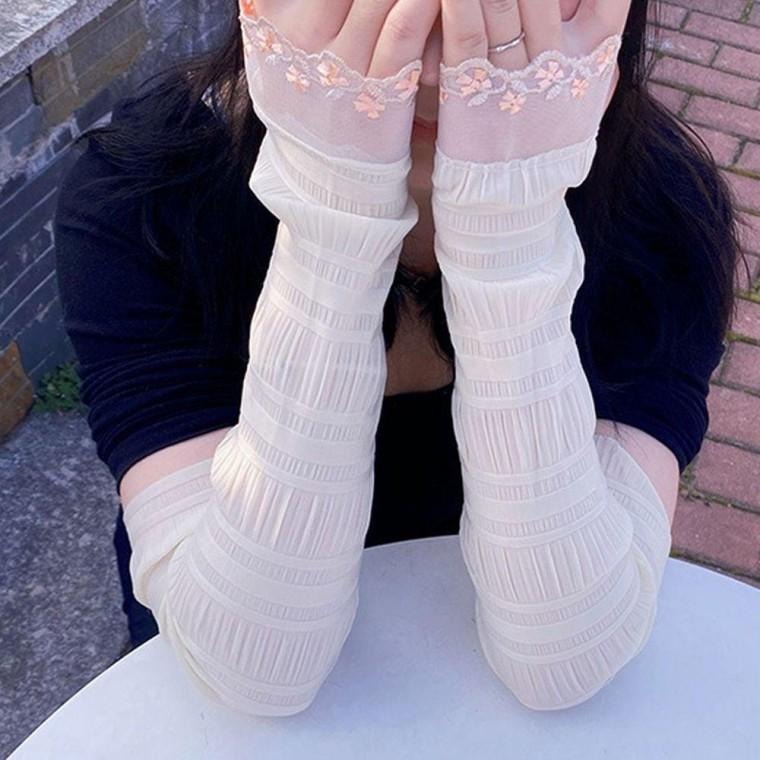 여성 손등 팔 여름 운전 레이스 꽃무늬 쿨 토시 흰색 팔토시 쿨토시 골프팔 자외선