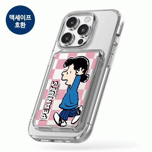 스누피 프렌즈 런 패턴 투명 마그네틱 슬라이드 카드지갑 카드 3장 수납 (맥세이프 호환)