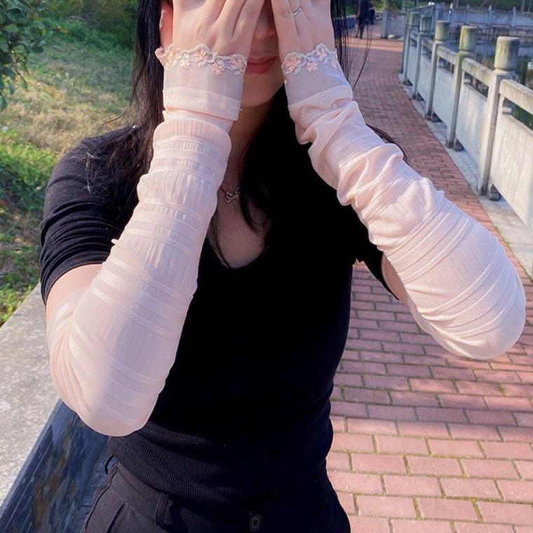 여성 손등 팔 여름 운전 레이스 꽃무늬 쿨 토시 핑크 팔토시 쿨토시 골프팔 자외선