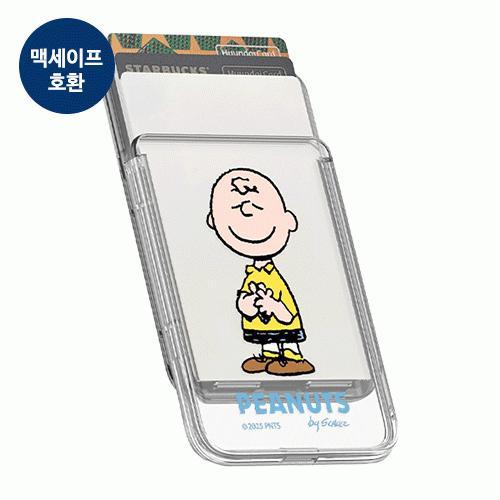 스누피 해피타임 투명 마그네틱 슬라이드 카드지갑 카드 3장 수납 (맥세이프 호환)