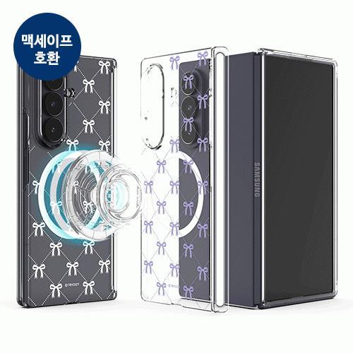 트라이코지 코지 리본 패턴 오토 힌지 보호 마그네틱 클리어 하드케이스 갤럭시Z폴드7(F966) 폴드6(F956)