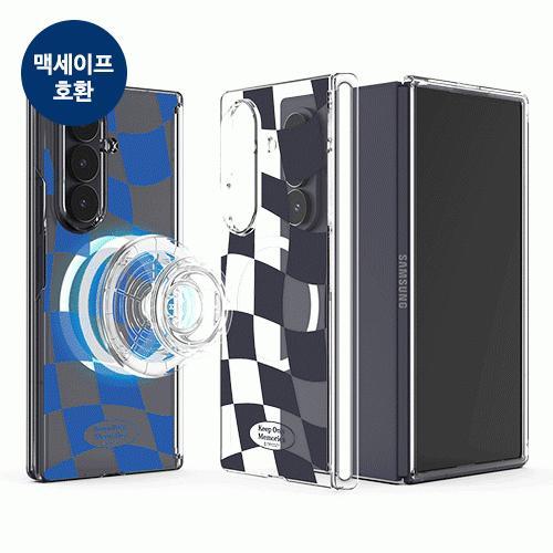 트라이코지 체커보드 오토 힌지 보호 마그네틱 클리어 하드케이스 갤럭시Z폴드7(F966) 폴드6(F956)