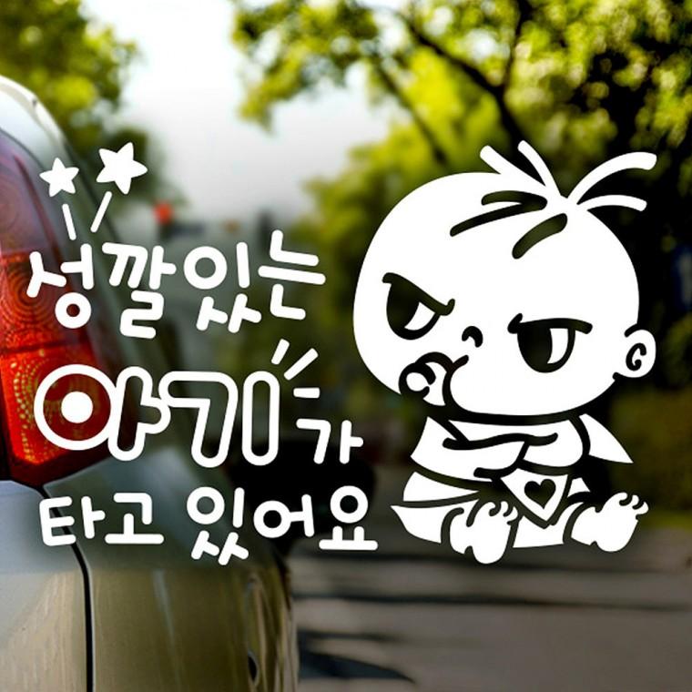 성깔있는아기가타고 반사시트지 자동차스티커