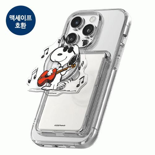 빈티지 스누피 레코드 아크릴 스마트톡 투명 마그네틱 슬라이드 카드지갑 3장 수납