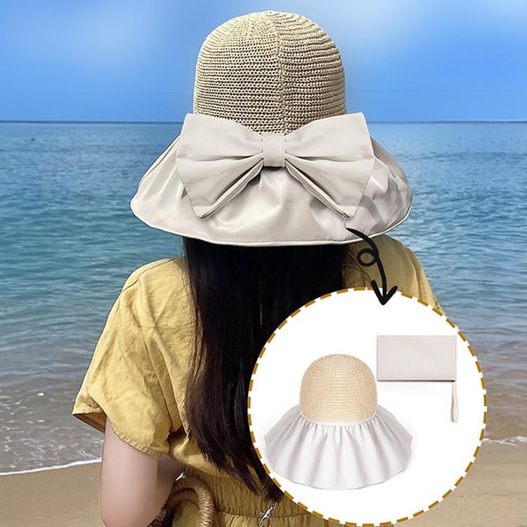 벨로아 파우치 리본 챙모자 썬캡 모자 / 넓은챙 챙모자 왕골모자 자외선차단 접이식모자 햇빛가리개