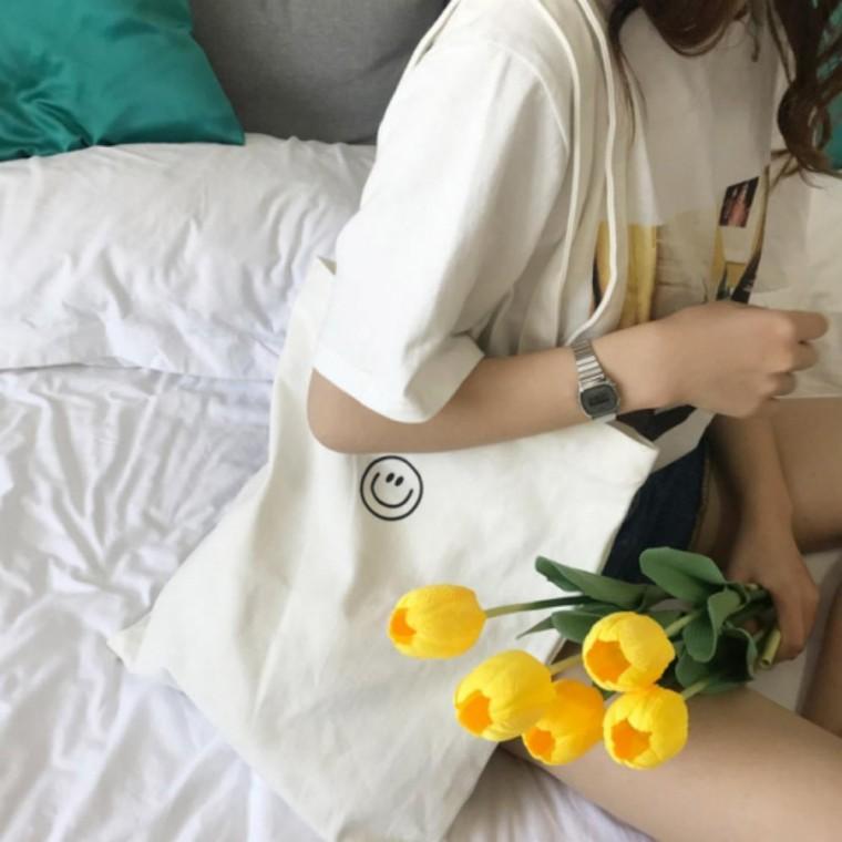 스마일 에코백 대형 에코백 숄더백 보조가방 천가방