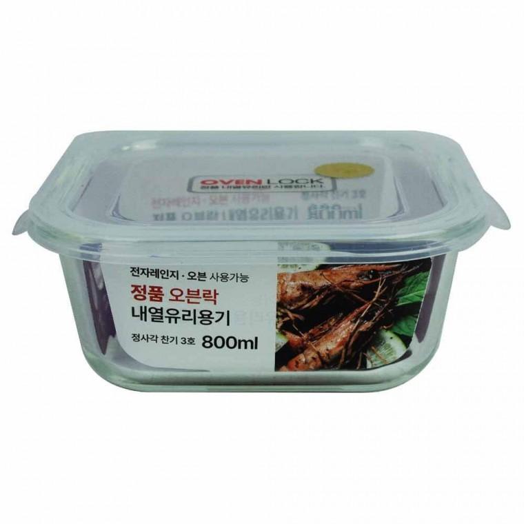 오븐락 내열유리 원터치찬기 정사각 3호 800ml 유리용기 전자레인지 오븐용