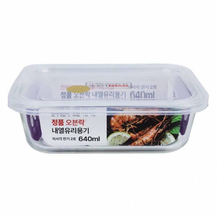 오븐락 내열유리 원터치찬기 직사각 2호 640ml 유리용기 전자레인지 오븐용