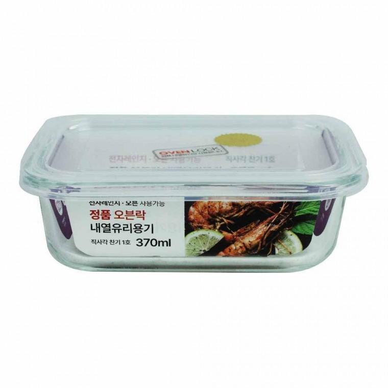 오븐락 내열유리 원터치찬기 직사각 1호 370ml 유리용기 전자레인지 오븐용
