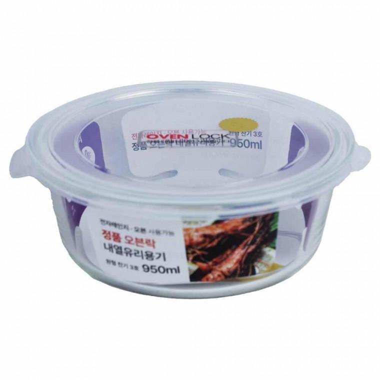 오븐락 내열유리 원터치찬기 원형 3호 950ml 유리용기 전자레인지 오븐용