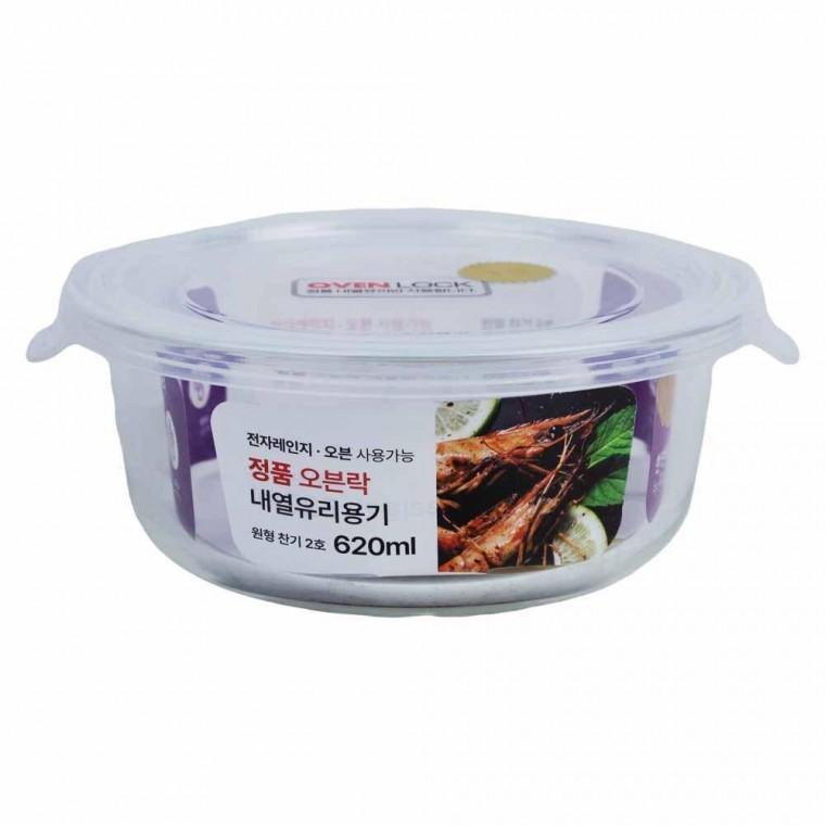 오븐락 내열유리 원터치찬기 원형 2호 620ml 유리용기 전자레인지 오븐용