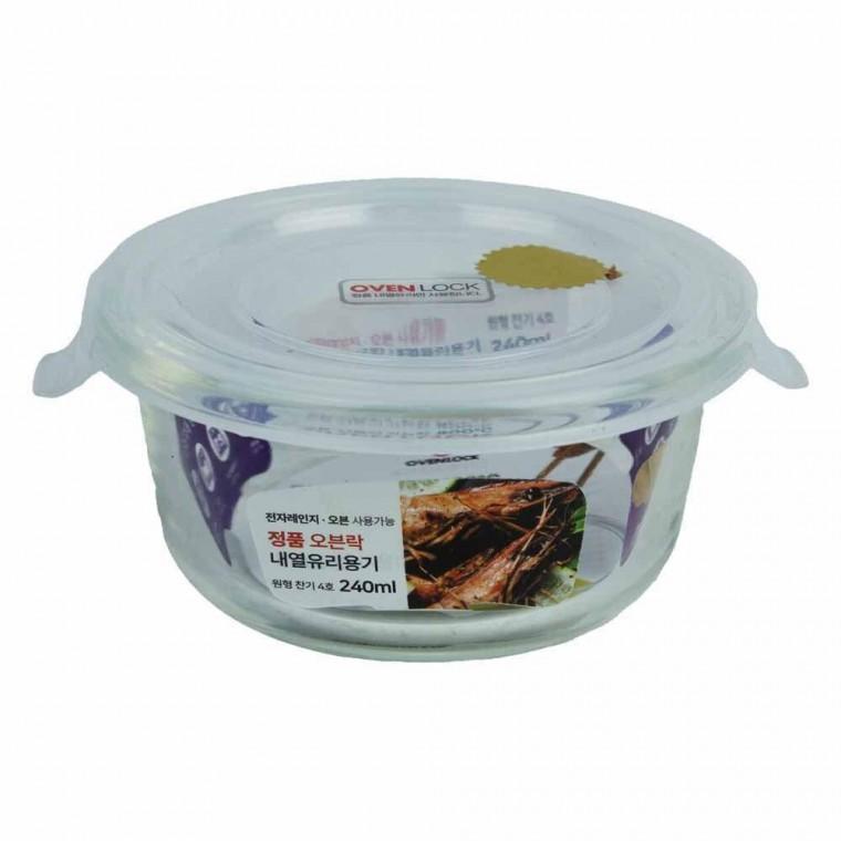 오븐락 내열유리 원터치찬기 원형 4호 240ml 유리용기 전자레인지 오븐용