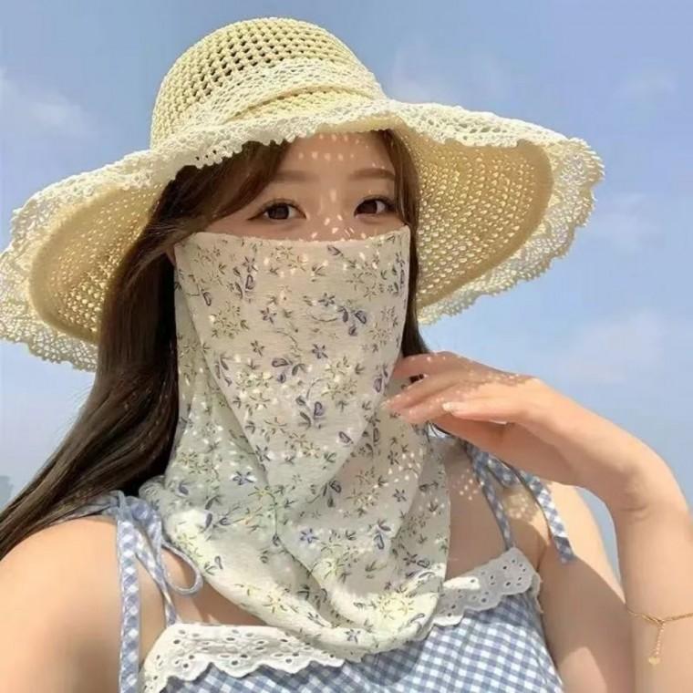 플라워 패턴 햇빛차단 쉬폰 여름 쿨 페이스커버 골프 등산 얼굴 넥커버