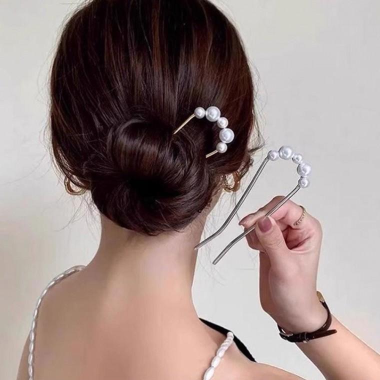 진주 비녀 올림머리 유핀 U자 u자 u핀 패션 똥머리 뒤꽂이 악세사리 메탈 헤어