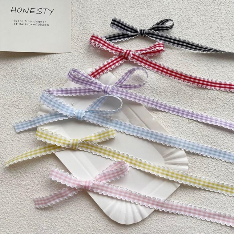 체크 패턴 리본 공예 재료 헤어핀 머리끈 핸드메이드 DIY 부자재