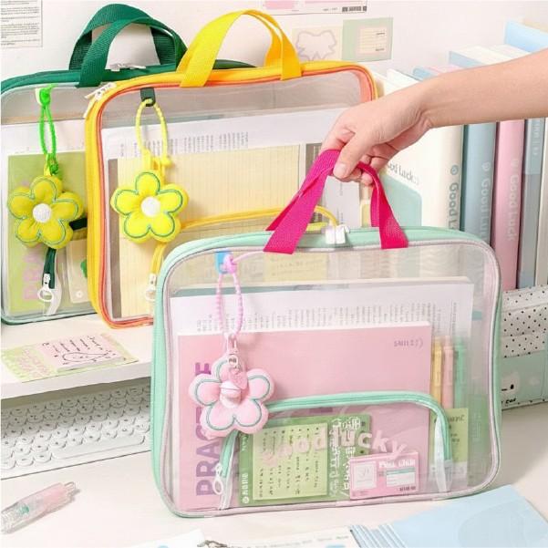 파스텔 파일백 투명 파우치 문서 정리 수납 다용도 가방 PVC 북 파우치 학원 A4파일 보조가방