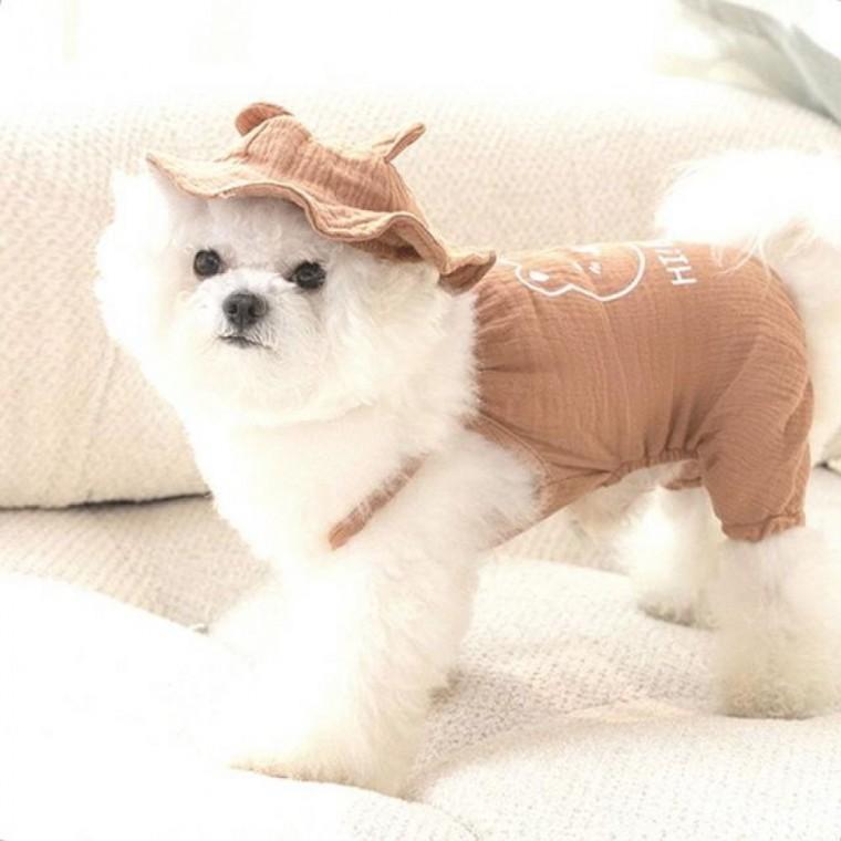 여름 곰돌이 세트 강아지 옷 모자 PET 나시
