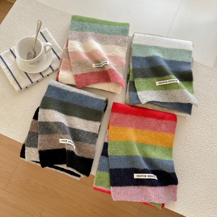 부드러운 감촉 머플러 줄무늬 배색 목도리 방한 보온