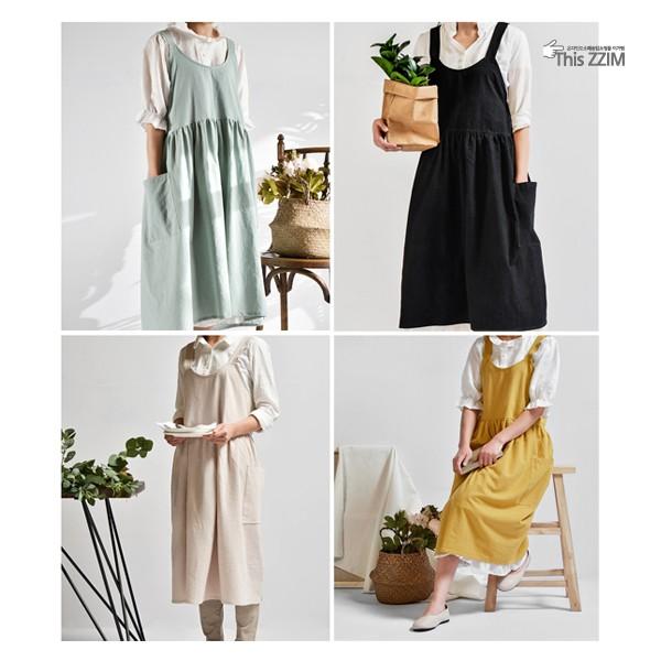 예쁜 디자인 린넨프릴 원피스 앞치마