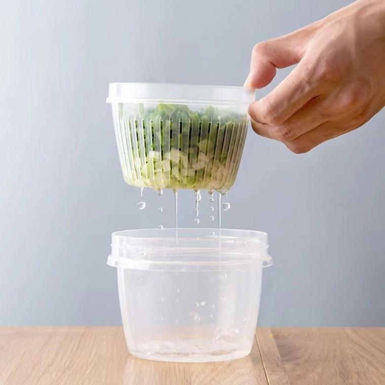 채반 분리 원형 밀폐 용기 과일 야채 보관 캐니스터