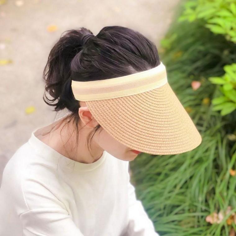 여성용 라탄 썬캡 모자 베이지 자외선 차단 여름햇볕