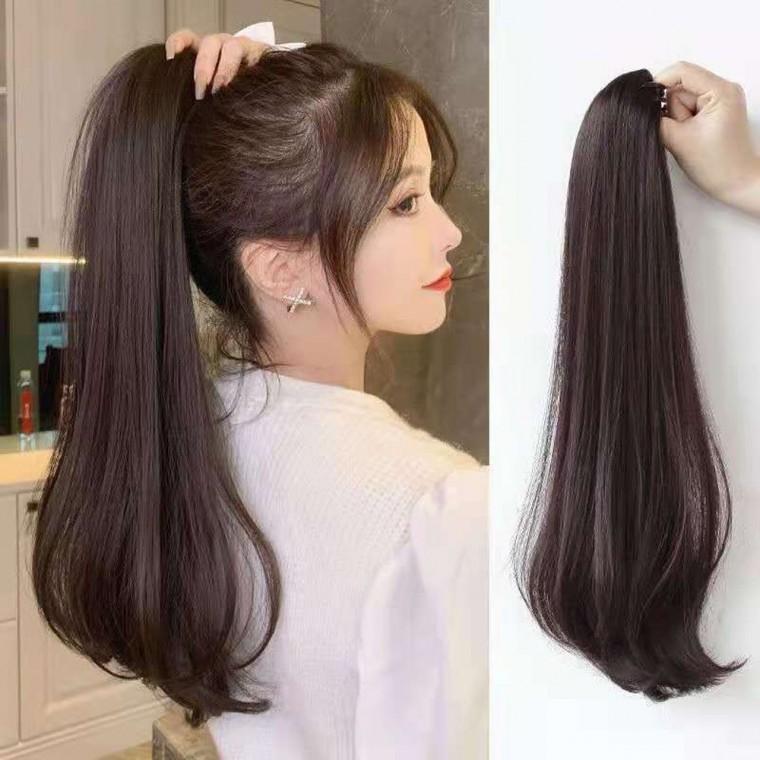 긴머리 롱 웨이브 포니테일 가발 집게 포인트
