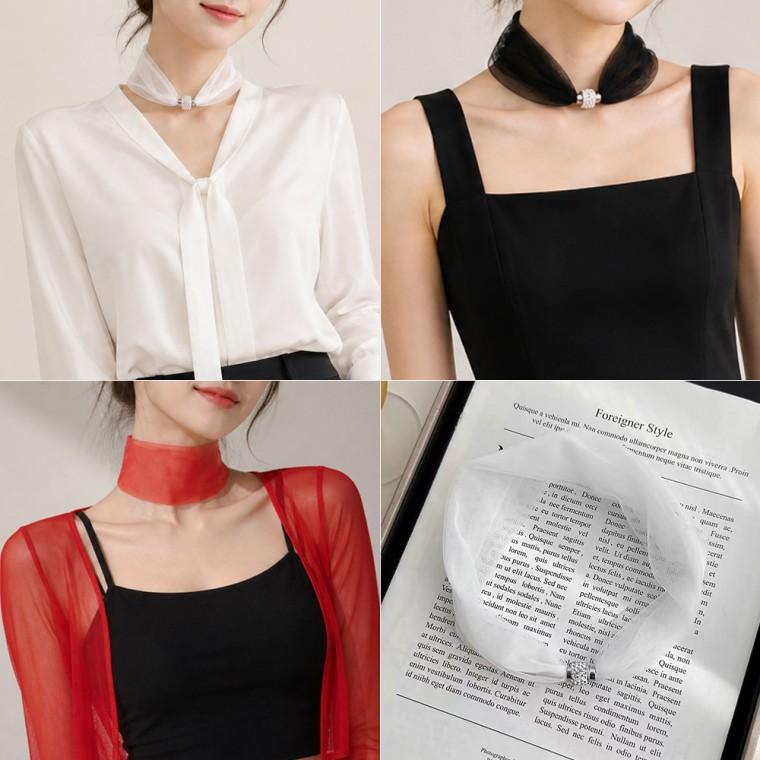 [큰손할인] 시스루원터치스카프 여성 여름 봄 패션 얇은 쁘띠 의상 댄스 마그넷 초커 목수건 목주름커버