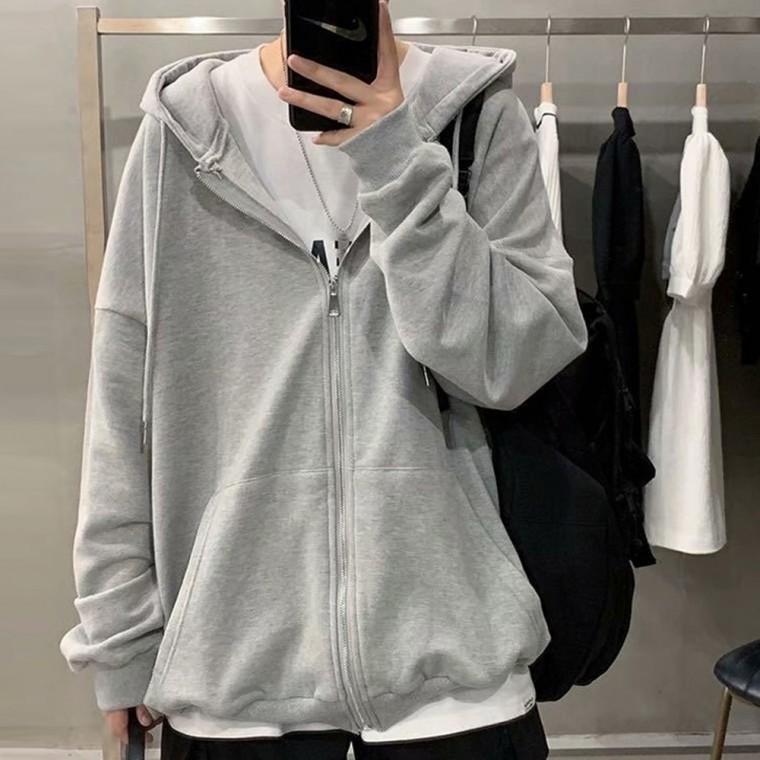 남녀공용 얇은 봄 여름 가을 간절기 데일리 무지 후드 집업 회색 블랙