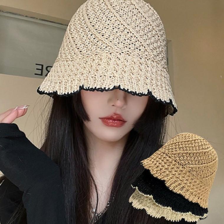 물결라인 라탄 벙거지 봄 여름 버킷햇 여성 모자 왕골모자