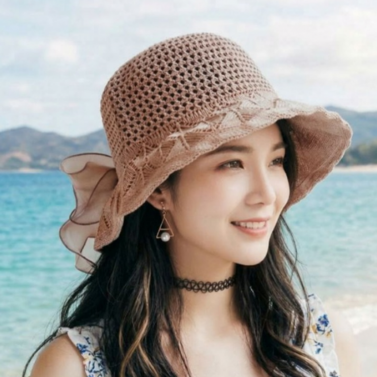 [모아픽] 리넨 리본 썬캡모자 패션모자 여름 바캉스 여행 자외선차단 모자