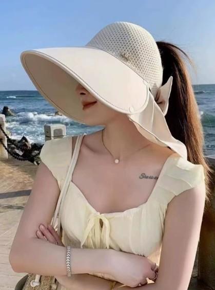 홍대온니-썬스크린 캡모자 여름모자 챙넓은 썬캡 휴양지 대두 여성 벙거지모자 목가리개 햇빛가리개