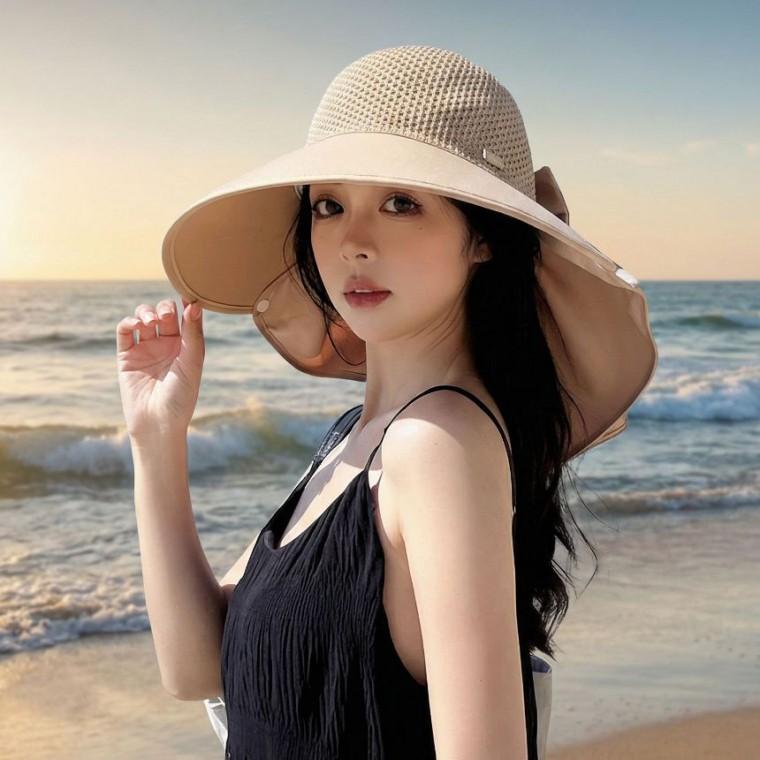 [모아픽] 목도리 탈부착 벙거지 썬캡 모자 자외선차단 휴양지모자 여름