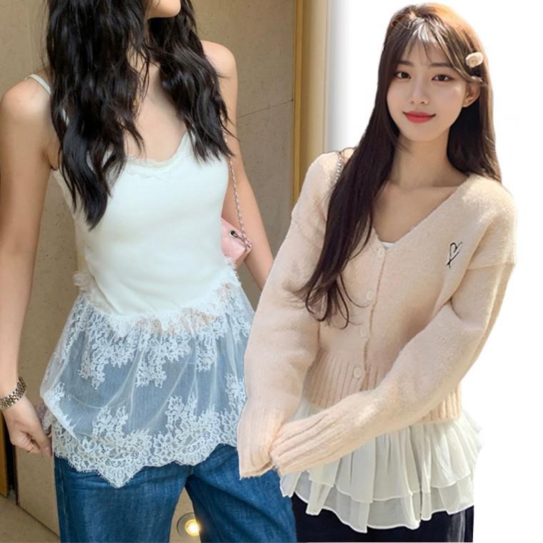 여름 프릴 레이어드나시 레이스 끈나시 민소매 이너티